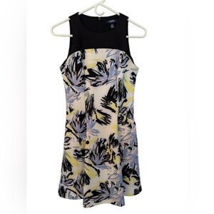 Chaps Black and Yellow Floral Midi Dress